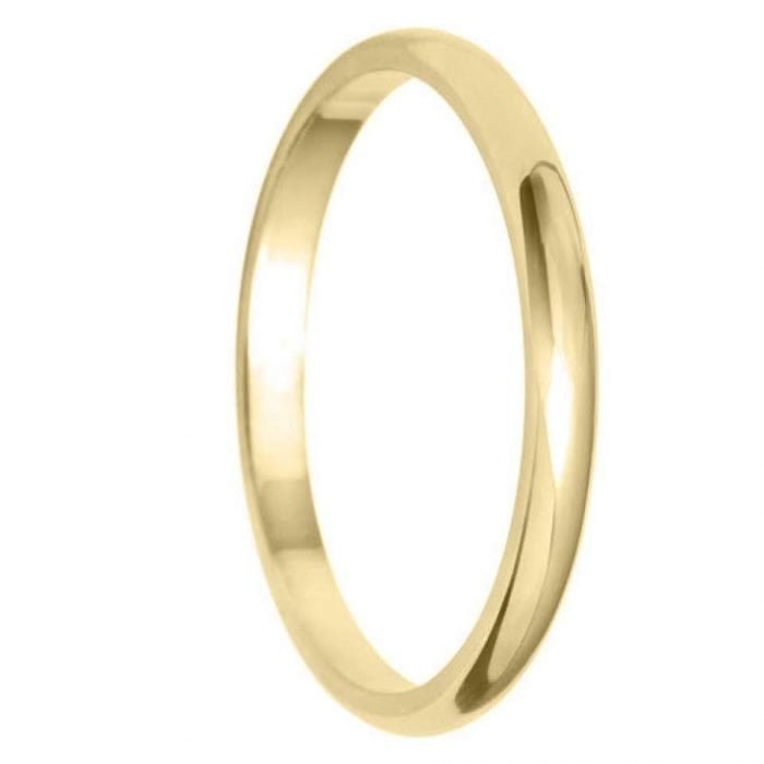 2mm D Shape Light Wedding Ring in 9ct Yellow Gold