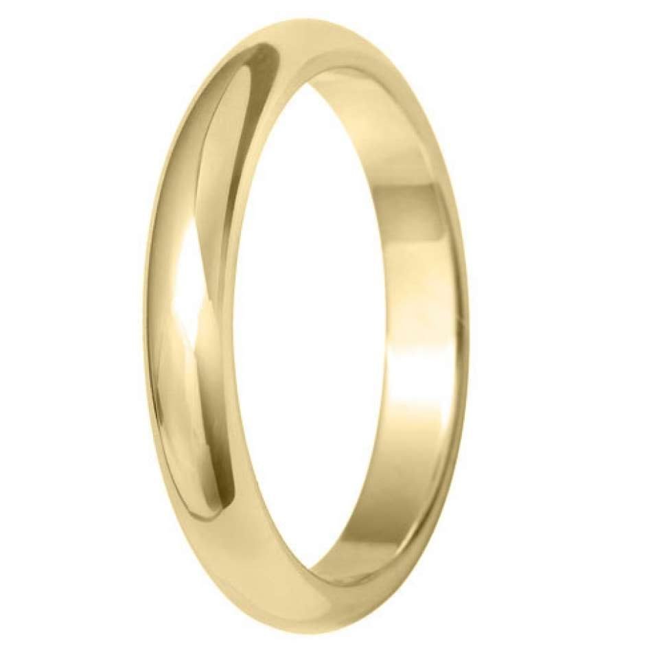 2.5mm D Shape Light Wedding Ring in 9ct Yellow Gold