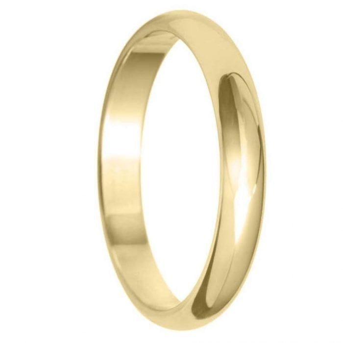 3mm D Shape Light Wedding Ring in 9ct Yellow Gold